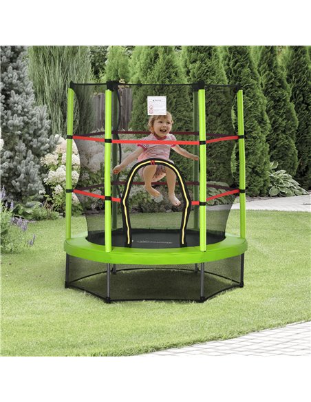 HOMCOM 5.2FT/63 Inch Kids Trampoline with Enclosure Net Steel Frame Indoor Round Bouncer Rebounder Age 3 to 6 Years Old Green 34 - pic 68030 | FastDaddyshop