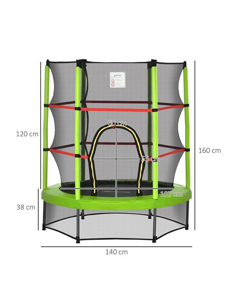 HOMCOM 5.2FT/63 Inch Kids Trampoline with Enclosure Net Steel Frame Indoor Round Bouncer Rebounder Age 3 to 6 Years Old Green 34 - pic 68031 | FastDaddyshop