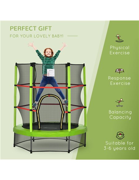 HOMCOM 5.2FT/63 Inch Kids Trampoline with Enclosure Net Steel Frame Indoor Round Bouncer Rebounder Age 3 to 6 Years Old Green 34 - pic 68032 | FastDaddyshop