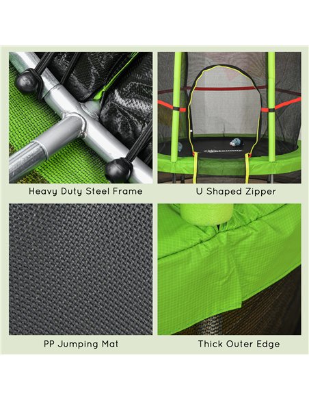 HOMCOM 5.2FT/63 Inch Kids Trampoline with Enclosure Net Steel Frame Indoor Round Bouncer Rebounder Age 3 to 6 Years Old Green 34 - pic 68033 | FastDaddyshop