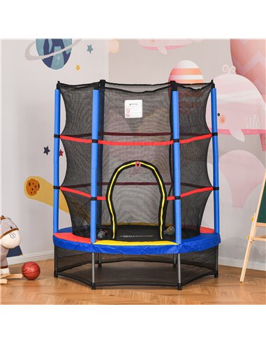 HOMCOM 5.2FT/63 Inch Kids Trampoline with Enclosure Net Steel Frame Indoor Round Bouncer Rebounder Age 3 to 6 Years Old Multi-co