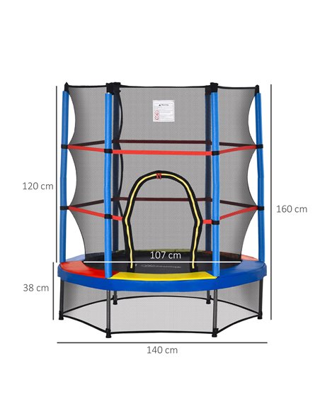 HOMCOM 5.2FT/63 Inch Kids Trampoline with Enclosure Net Steel Frame Indoor Round Bouncer Rebounder Age 3 to 6 Years Old Multi-co - pic 68040 | FastDaddyshop