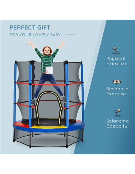 HOMCOM 5.2FT/63 Inch Kids Trampoline with Enclosure Net Steel Frame Indoor Round Bouncer Rebounder Age 3 to 6 Years Old Multi-co - pic 68041 | FastDaddyshop