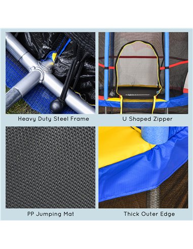 HOMCOM 5.2FT/63 Inch Kids Trampoline with Enclosure Net Steel Frame Indoor Round Bouncer Rebounder Age 3 to 6 Years Old Multi-co