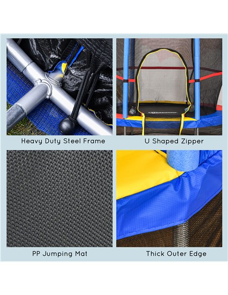 HOMCOM 5.2FT/63 Inch Kids Trampoline with Enclosure Net Steel Frame Indoor Round Bouncer Rebounder Age 3 to 6 Years Old Multi-co - pic 68042 | FastDaddyshop