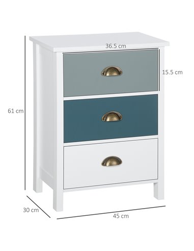 HOMCOM Chest of Drawers, 3-Drawer Dresser with Metal Handle, Storage Organiser Unit for Living Room, Bedroom