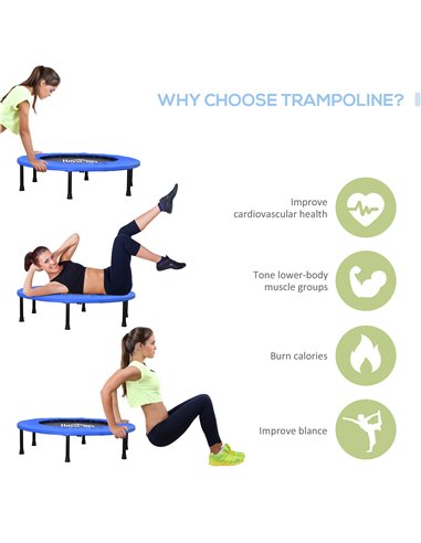 HOMCOM Trampoline Aerobic Rebounder Indoor Outdoor Fitness Round Jumper 91cm, Compact, w/ Sponge Edge, Blue A00-007V02