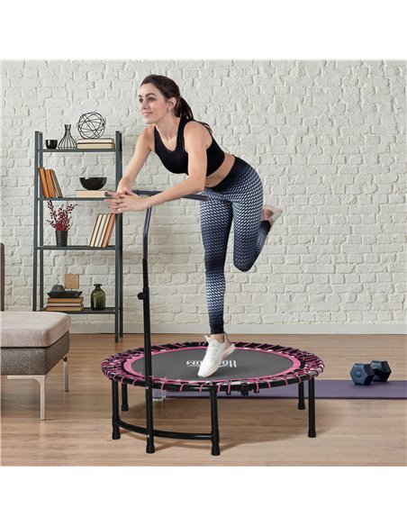 HOMCOM 45" Round Mini Trampoline Rebounder Indoor Outdoor Jumper with Adjustable Handle - Pink A71-005V01 - pic 68057 | FastDaddyshop
