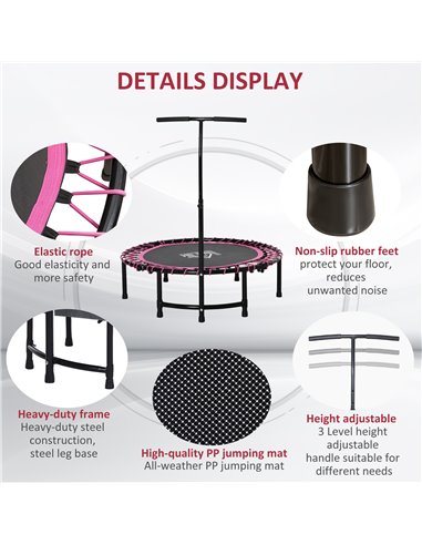 HOMCOM 45" Round Mini Trampoline Rebounder Indoor Outdoor Jumper with Adjustable Handle - Pink A71-005V01