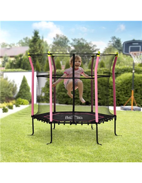 HOMCOM 5.2FT / 63 Inch Kids Trampoline With Enclosure Net Mini Indoor Outdoor Trampolines for Child Toddler Age 3 - 10 Years Pin - pic 68066 | FastDaddyshop