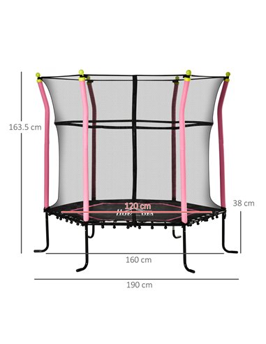 HOMCOM 5.2FT / 63 Inch Kids Trampoline With Enclosure Net Mini Indoor Outdoor Trampolines for Child Toddler Age 3 - 10 Years Pin