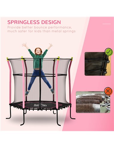 HOMCOM 5.2FT / 63 Inch Kids Trampoline With Enclosure Net Mini Indoor Outdoor Trampolines for Child Toddler Age 3 - 10 Years Pin