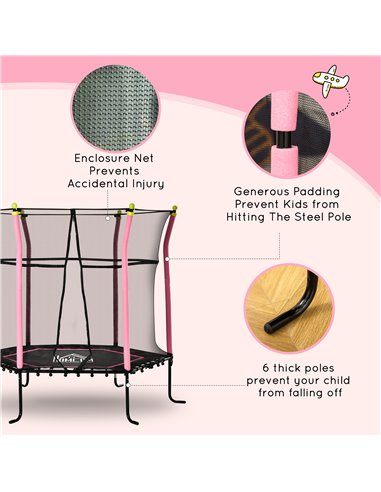HOMCOM 5.2FT / 63 Inch Kids Trampoline With Enclosure Net Mini Indoor Outdoor Trampolines for Child Toddler Age 3 - 10 Years Pin
