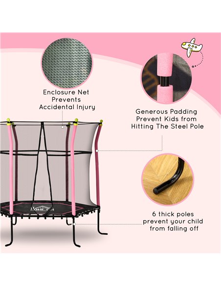 HOMCOM 5.2FT / 63 Inch Kids Trampoline With Enclosure Net Mini Indoor Outdoor Trampolines for Child Toddler Age 3 - 10 Years Pin - pic 68069 | FastDaddyshop