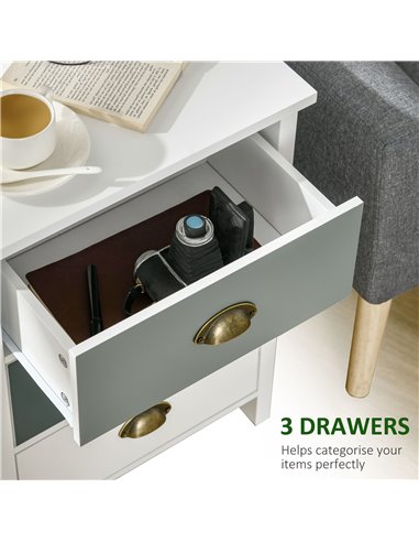 HOMCOM Chest of Drawers, 3-Drawer Dresser with Metal Handle, Storage Organiser Unit for Living Room, Bedroom