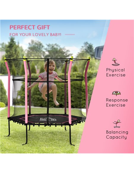 HOMCOM 5.2FT / 63 Inch Kids Trampoline With Enclosure Net Mini Indoor Outdoor Trampolines for Child Toddler Age 3 - 10 Years Pin - pic 68071 | FastDaddyshop