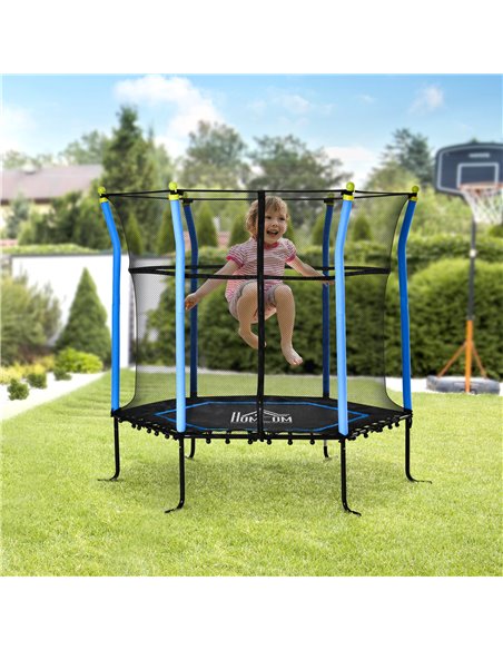 HOMCOM 5.2FT / 63 Inch Kids Trampoline With Enclosure Net Mini Indoor Outdoor Trampolines for Child Toddler Age 3 - 10 Years Blu - pic 68075 | FastDaddyshop
