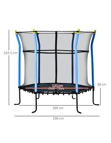 HOMCOM 5.2FT / 63 Inch Kids Trampoline With Enclosure Net Mini Indoor Outdoor Trampolines for Child Toddler Age 3 - 10 Years Blu