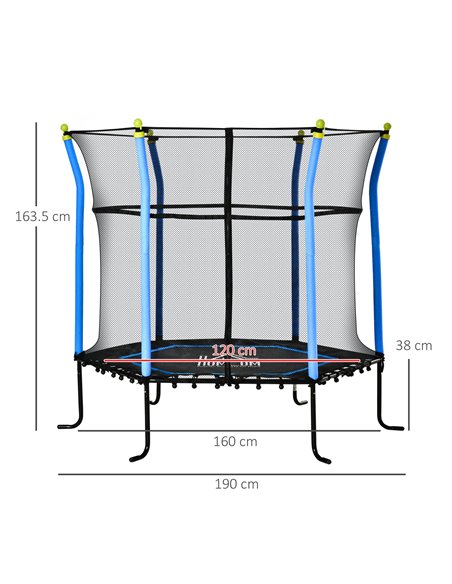 HOMCOM 5.2FT / 63 Inch Kids Trampoline With Enclosure Net Mini Indoor Outdoor Trampolines for Child Toddler Age 3 - 10 Years Blu - pic 68076 | FastDaddyshop
