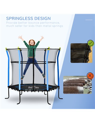 HOMCOM 5.2FT / 63 Inch Kids Trampoline With Enclosure Net Mini Indoor Outdoor Trampolines for Child Toddler Age 3 - 10 Years Blu