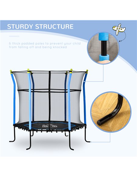 HOMCOM 5.2FT / 63 Inch Kids Trampoline With Enclosure Net Mini Indoor Outdoor Trampolines for Child Toddler Age 3 - 10 Years Blu - pic 68078 | FastDaddyshop