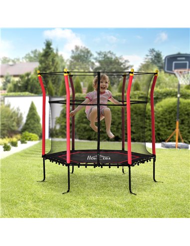 HOMCOM 5.2FT / 63 Inch Kids Trampoline With Enclosure Net Mini Indoor Outdoor Trampolines for Child Toddler Age 3 - 10 Years Red