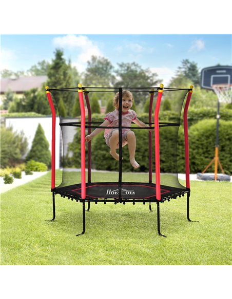 HOMCOM 5.2FT / 63 Inch Kids Trampoline With Enclosure Net Mini Indoor Outdoor Trampolines for Child Toddler Age 3 - 10 Years Red - pic 68084 | FastDaddyshop