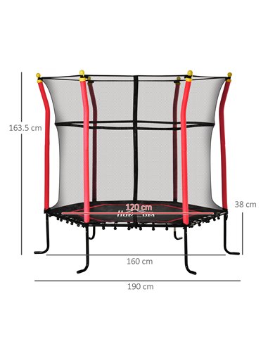 HOMCOM 5.2FT / 63 Inch Kids Trampoline With Enclosure Net Mini Indoor Outdoor Trampolines for Child Toddler Age 3 - 10 Years Red