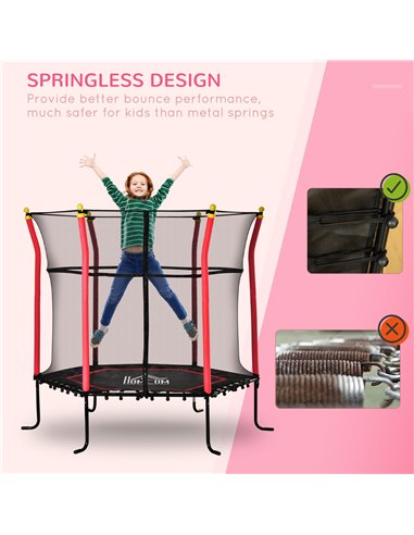 HOMCOM 5.2FT / 63 Inch Kids Trampoline With Enclosure Net Mini Indoor Outdoor Trampolines for Child Toddler Age 3 - 10 Years Red