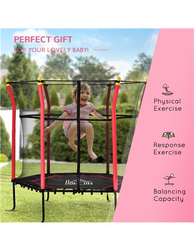 HOMCOM 5.2FT / 63 Inch Kids Trampoline With Enclosure Net Mini Indoor Outdoor Trampolines for Child Toddler Age 3 - 10 Years Red