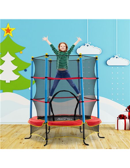 HOMCOM 5.4FT/65 Inch Kids Trampoline with Enclosure Net Built-in Zipper Safety Pad Indoor Outdoor for Children Toddler Age 3-6 Y - pic 68111 | FastDaddyshop