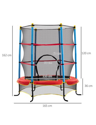 HOMCOM 5.4FT/65 Inch Kids Trampoline with Enclosure Net Built-in Zipper Safety Pad Indoor Outdoor for Children Toddler Age 3-6 Y