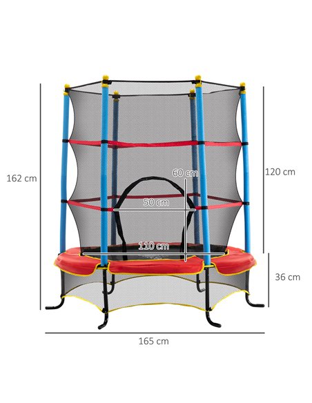 HOMCOM 5.4FT/65 Inch Kids Trampoline with Enclosure Net Built-in Zipper Safety Pad Indoor Outdoor for Children Toddler Age 3-6 Y - pic 68112 | FastDaddyshop