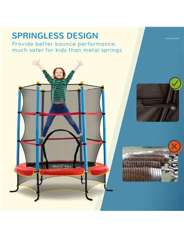 HOMCOM 5.4FT/65 Inch Kids Trampoline with Enclosure Net Built-in Zipper Safety Pad Indoor Outdoor for Children Toddler Age 3-6 Y