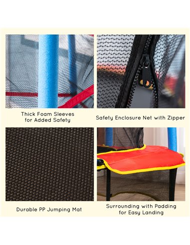 HOMCOM 5.4FT/65 Inch Kids Trampoline with Enclosure Net Built-in Zipper Safety Pad Indoor Outdoor for Children Toddler Age 3-6 Y