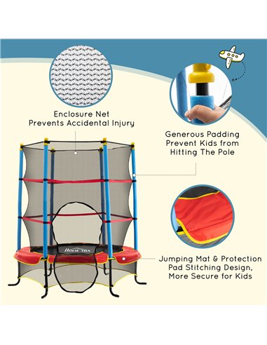 HOMCOM 5.4FT/65 Inch Kids Trampoline with Enclosure Net Built-in Zipper Safety Pad Indoor Outdoor for Children Toddler Age 3-6 Y