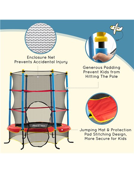 HOMCOM 5.4FT/65 Inch Kids Trampoline with Enclosure Net Built-in Zipper Safety Pad Indoor Outdoor for Children Toddler Age 3-6 Y - pic 68115 | FastDaddyshop