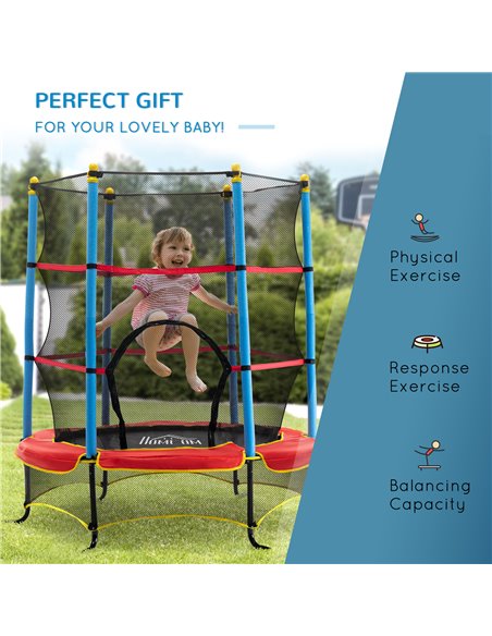 HOMCOM 5.4FT/65 Inch Kids Trampoline with Enclosure Net Built-in Zipper Safety Pad Indoor Outdoor for Children Toddler Age 3-6 Y - pic 68116 | FastDaddyshop