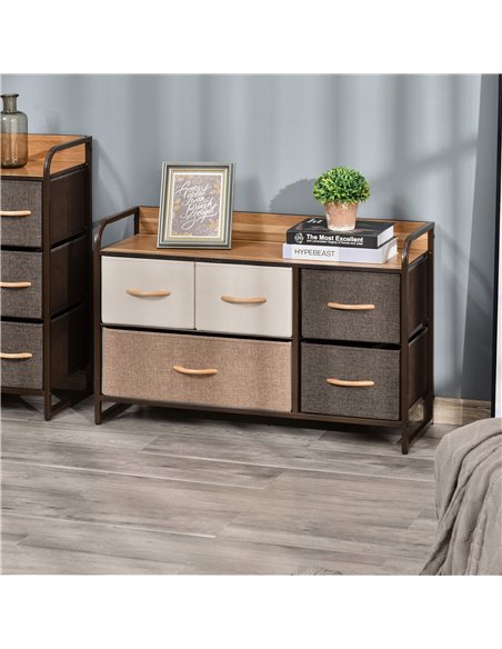 HOMCOM 5-Drawer Dresser, Linen Fabric Chest of Drawers, Dresser Tower Unit for Bedroom Hallway Entryway, Storage Organizer with  - pic 6812 | FastDaddyshop