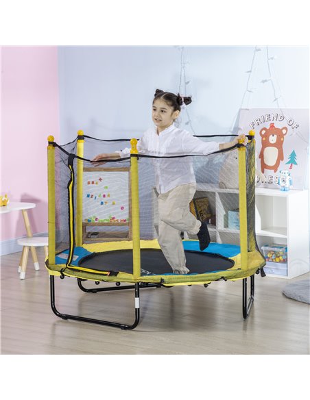 HOMCOM 4.6FT / 55 Inch Kids Trampoline with Enclosure Safety Net Pads Indoor Trampolines for Child 3-10 Years Old, Yellow 342-06 - pic 68120 | FastDaddyshop