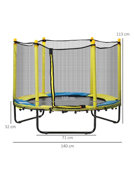 HOMCOM 4.6FT / 55 Inch Kids Trampoline with Enclosure Safety Net Pads Indoor Trampolines for Child 3-10 Years Old, Yellow 342-06 - pic 68121 | FastDaddyshop