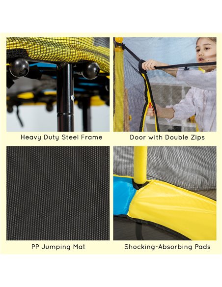 HOMCOM 4.6FT / 55 Inch Kids Trampoline with Enclosure Safety Net Pads Indoor Trampolines for Child 3-10 Years Old, Yellow 342-06 - pic 68123 | FastDaddyshop