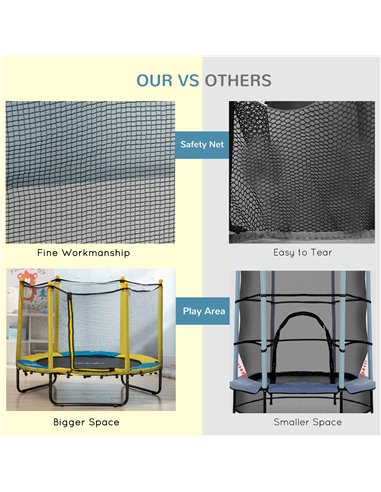 HOMCOM 4.6FT / 55 Inch Kids Trampoline with Enclosure Safety Net Pads Indoor Trampolines for Child 3-10 Years Old, Yellow 342-06