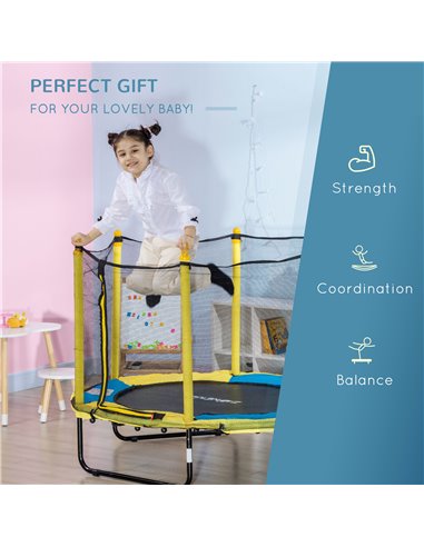 HOMCOM 4.6FT / 55 Inch Kids Trampoline with Enclosure Safety Net Pads Indoor Trampolines for Child 3-10 Years Old, Yellow 342-06