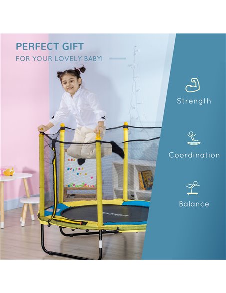 HOMCOM 4.6FT / 55 Inch Kids Trampoline with Enclosure Safety Net Pads Indoor Trampolines for Child 3-10 Years Old, Yellow 342-06 - pic 68125 | FastDaddyshop