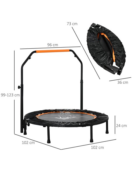 HOMCOM 40'' Foldable Mini Trampoline, Fitness Trampoline, Rebounder for Adults with Adjustable Foam Handle for Indoor Outdoor Ca - pic 68130 | FastDaddyshop