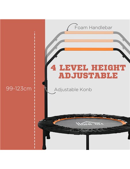 HOMCOM 40'' Foldable Mini Trampoline, Fitness Trampoline, Rebounder for Adults with Adjustable Foam Handle for Indoor Outdoor Ca - pic 68131 | FastDaddyshop