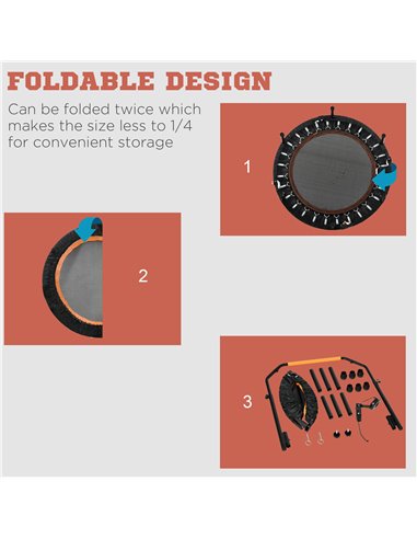 HOMCOM 40'' Foldable Mini Trampoline, Fitness Trampoline, Rebounder for Adults with Adjustable Foam Handle for Indoor Outdoor Ca