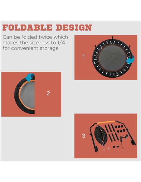 HOMCOM 40'' Foldable Mini Trampoline, Fitness Trampoline, Rebounder for Adults with Adjustable Foam Handle for Indoor Outdoor Ca - pic 68132 | FastDaddyshop