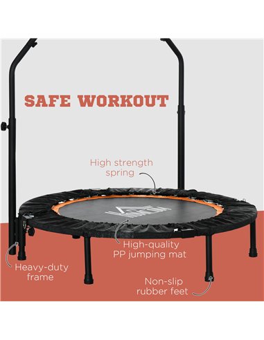 HOMCOM 40'' Foldable Mini Trampoline, Fitness Trampoline, Rebounder for Adults with Adjustable Foam Handle for Indoor Outdoor Ca